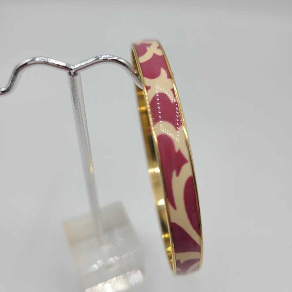 J Crew Mauve White Enamel Gold Tone Bangle NWOT! - Picture 1 of 9